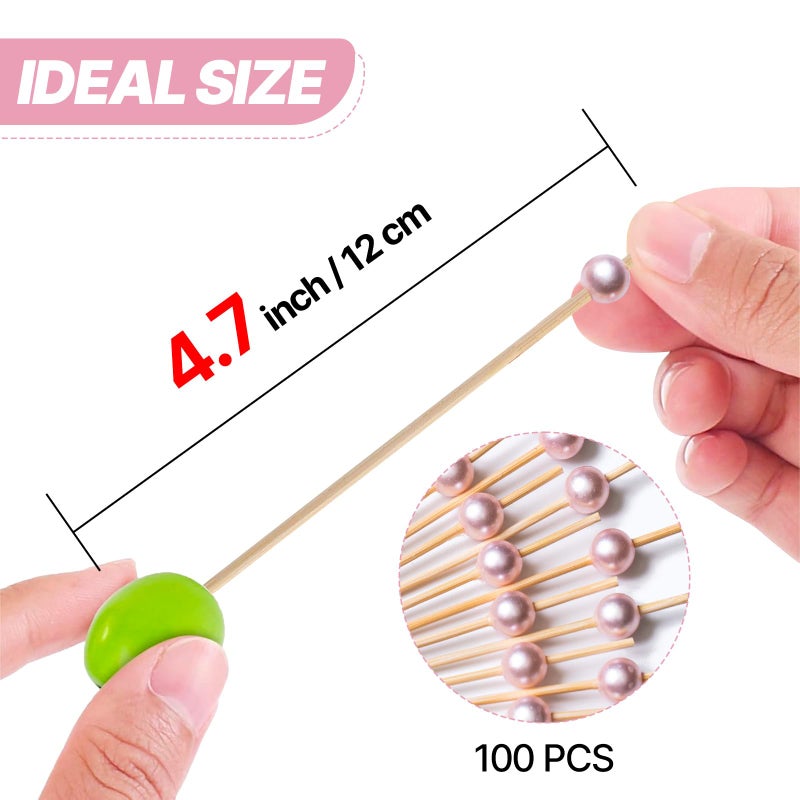 PuTwo Toothpicks for Cocktail Appetizers Fruits Dessert, 100 Count, Pink Pearls - Image 3